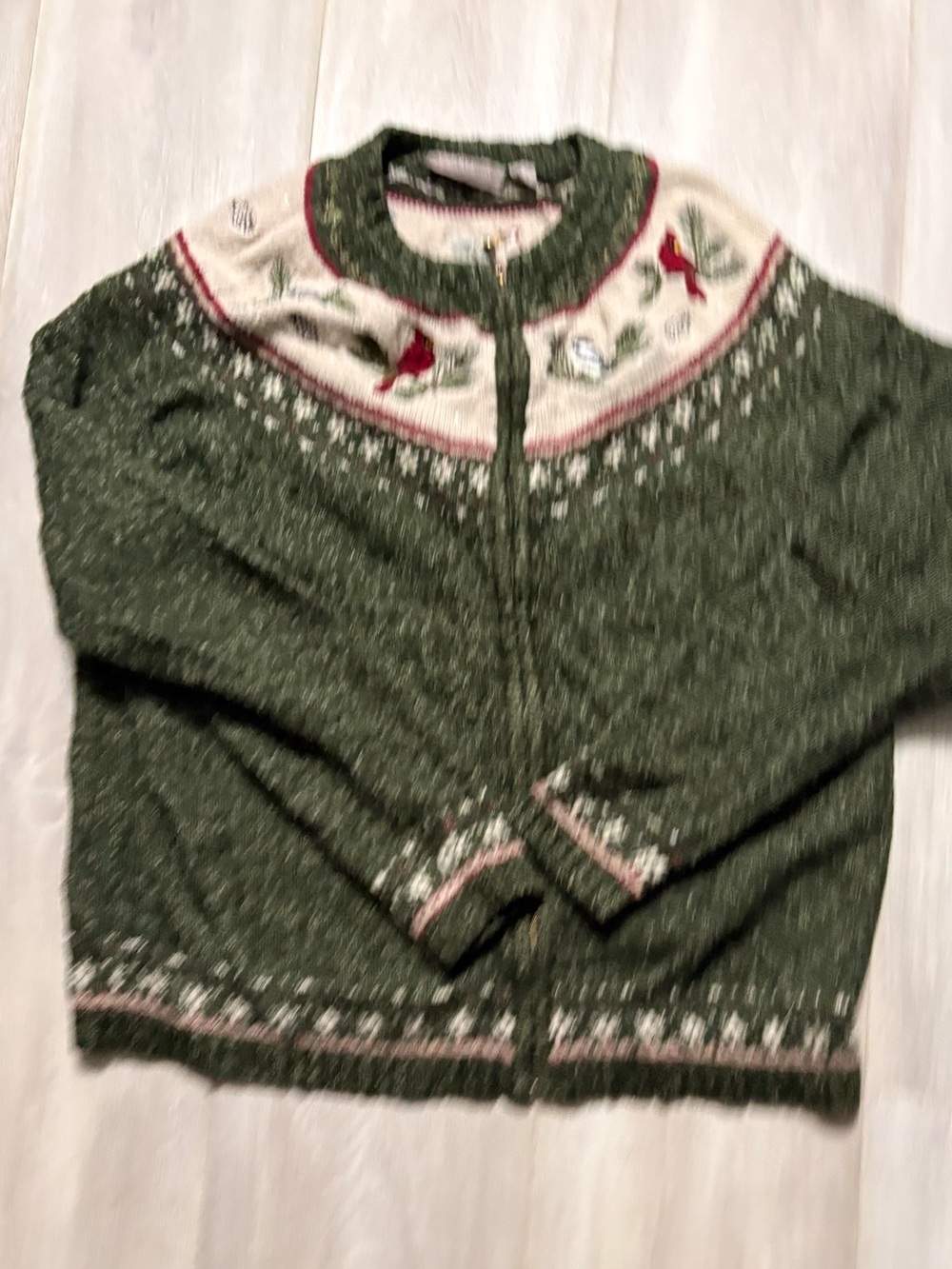 croft & barrow Green Embroidered Yoke Cardigan with Pink and Cream Accents